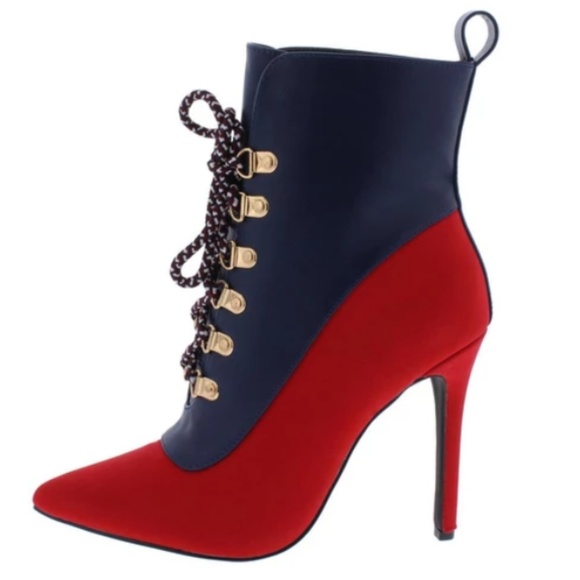 Kylie Military Lace Up Colorblock Ankle Booties - Picture 3 of 7